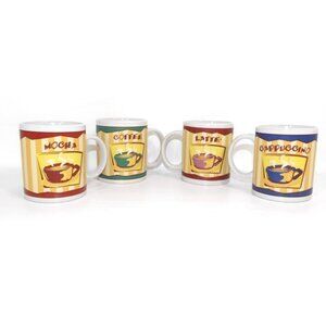 ATICO 12 oz Retro ceramic coffee cups mugs microwave & dishwasher safe set of 4